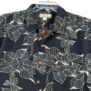 Tommy Bahama Mens XL Silk Leaf Print Short Sleeve Button Down Camp Shirt Black